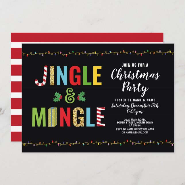 Jingle and Mingle Christmas Party Holly Holidays Invitation (Front/Back)