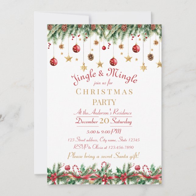 Jingle and Mingle Christmas Party Invitation (Front)