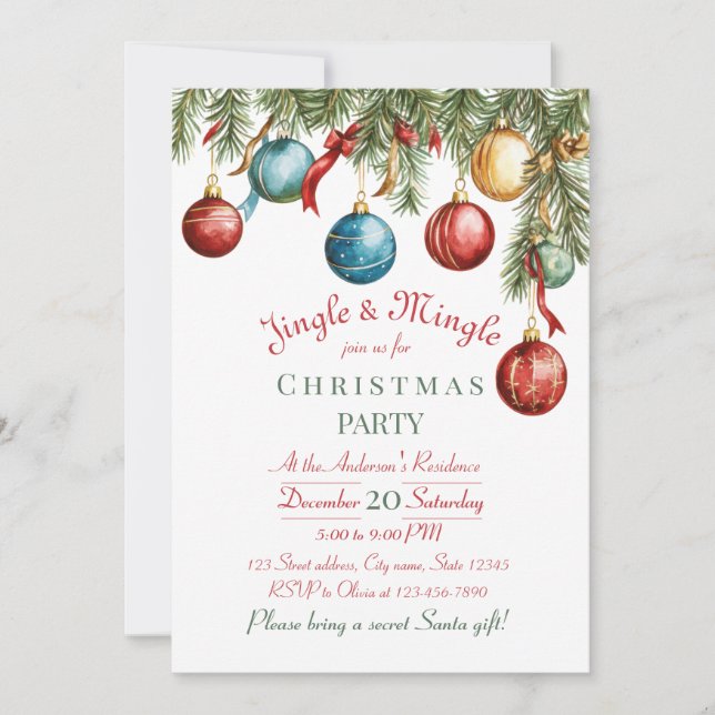 Jingle and Mingle Christmas Party Invitation (Front)