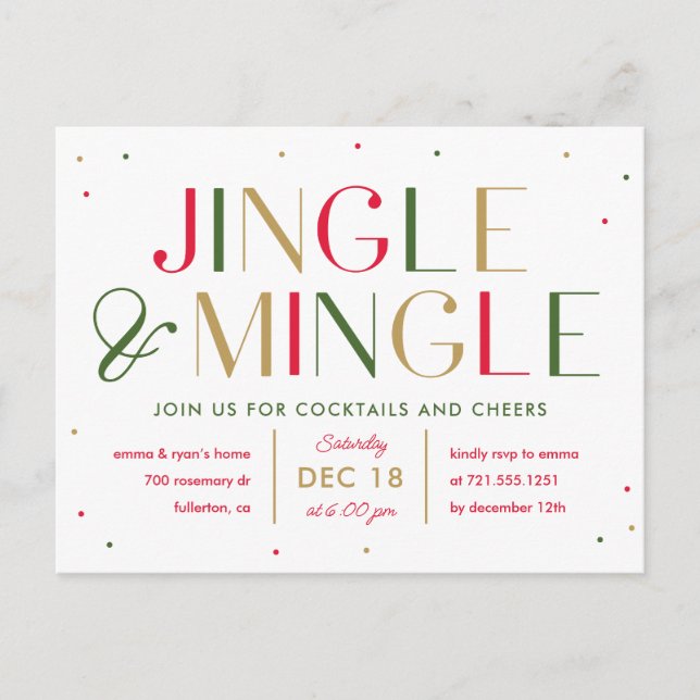 Jingle and Mingle Christmas Party Invite Postcard (Front)