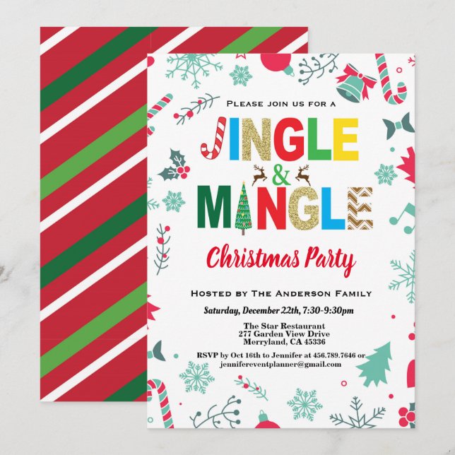 Jingle and Mingle Christmas Party white and gold Invitation (Front/Back)