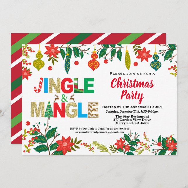 Jingle and Mingle Christmas Party white and gold Invitation (Front/Back)