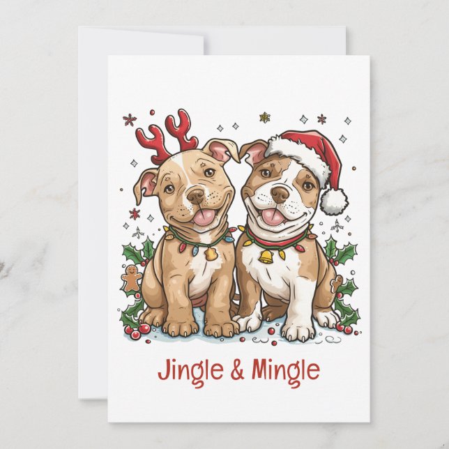 Jingle And Mingle Christmas Pit Bull Dogs Invitation (Front)