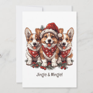 Jingle And Mingle Christmas Welsh Corgi Puppies Invitation