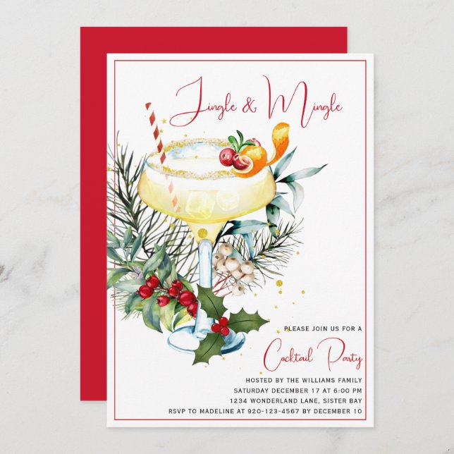 Jingle and Mingle Cocktail Holiday Party  Invitation (Front/Back)
