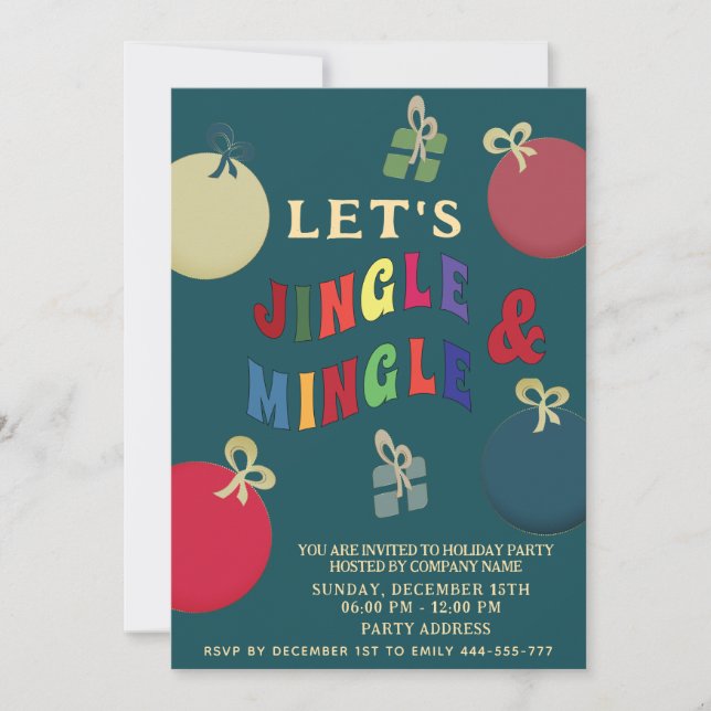Jingle and Mingle colourful ornaments  Holiday  Invitation (Front)