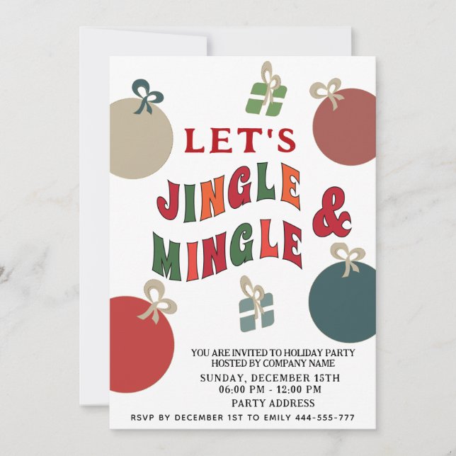 Jingle and Mingle colourful ornaments  Holiday  Invitation (Front)