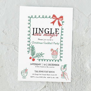Jingle and mingle doodle christmas cocktail party invitation