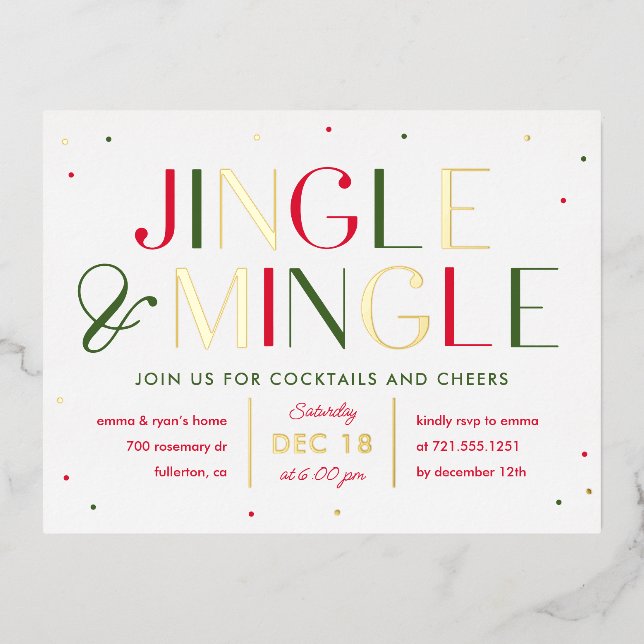 Jingle and Mingle Foil Christmas Party Postcard (Front)