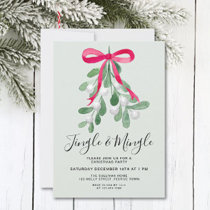 Jingle And Mingle Green Mistletoe Christmas Party  Invitation