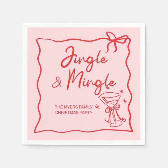 Jingle and Mingle Hand drawn Christmas Party Napkin (Front)