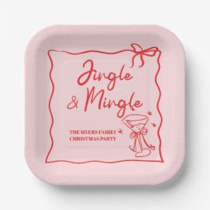 Jingle and Mingle Hand drawn Christmas Party Paper Plate