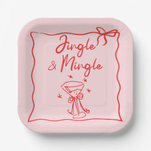 Jingle and Mingle Handdrawn Christmas Party Paper Plate