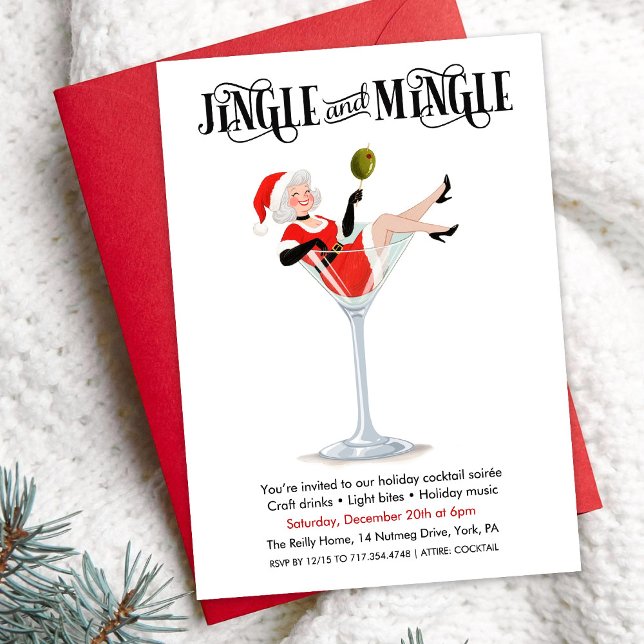 Jingle and Mingle Holiday Cocktail Martini Invitation (Creator Uploaded)