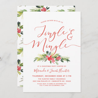 Jingle and Mingle Merry Mistletoe Christmas Party Invitation