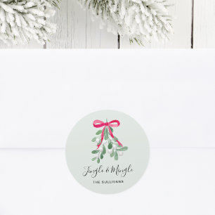 Jingle And Mingle Mistletoe Green Christmas Classic Round Sticker