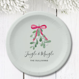 Jingle And MIngle Mistletoe Green Christmas Paper Plate
