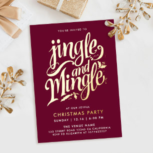 Jingle And Mingle Modern Burgundy Gold Calligraphy