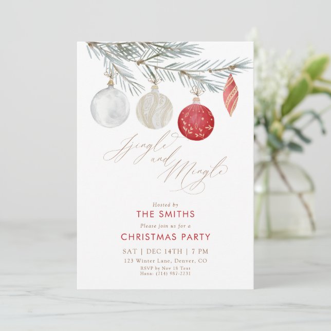 Jingle and Mingle Ornament Christmas Party Invitation (Standing Front)