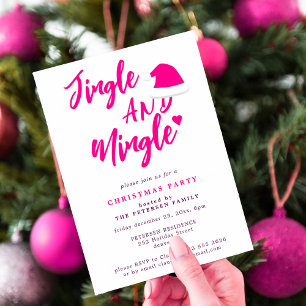 Jingle and mingle pink script Christmas party  Invitation