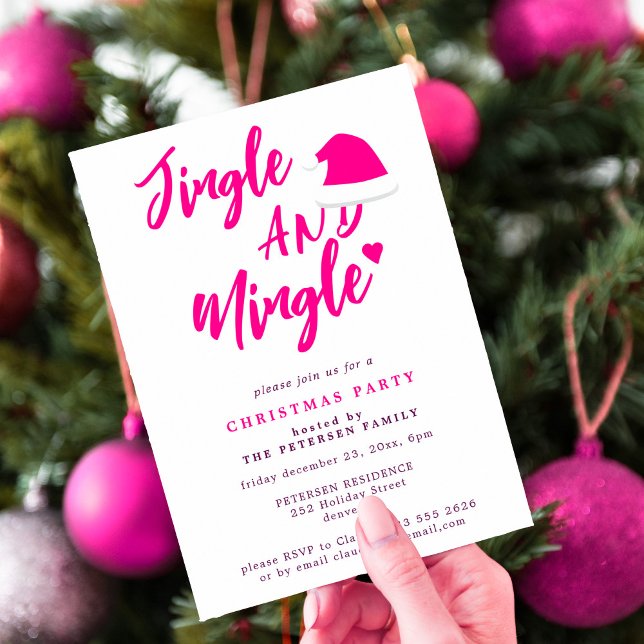 Jingle and mingle pink script Christmas party  Invitation (Creator Uploaded)