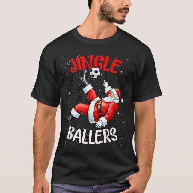 Jingle Ballers Funny Santa Football Christmas Socc T-Shirt (Front)