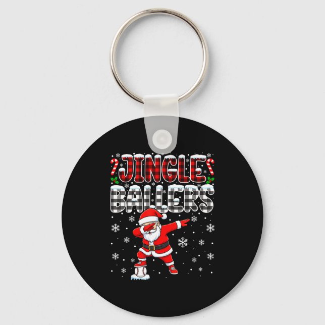 Jingle Ballers Plaid Santa Dabbing Baseball Christ Key Ring (Front)