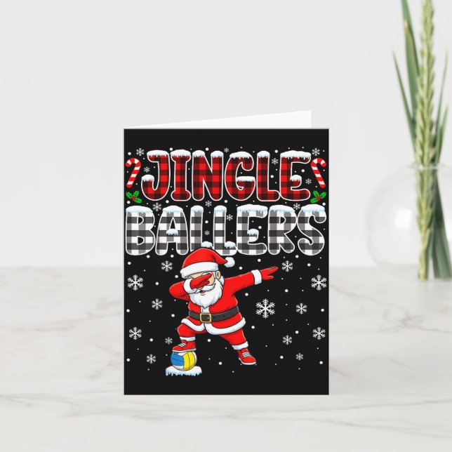 Jingle Ballers Plaid Santa Dabbing Volleyball Chri Card (Front)