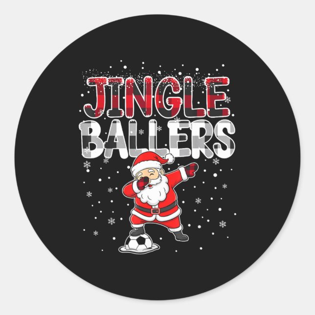 Jingle Ballers Santa Football Christmas Soccer Pla Classic Round Sticker (Front)