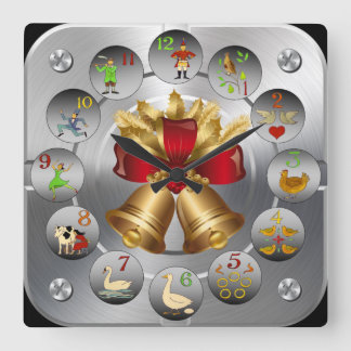 Jingle Balls ~ The 12 Days Of Christmas ~ Square Wall Clock