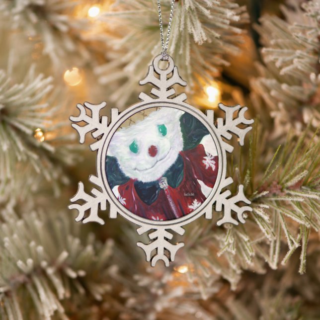 Jingle Bear Snowflake Pewter Christmas Ornament (Tree)