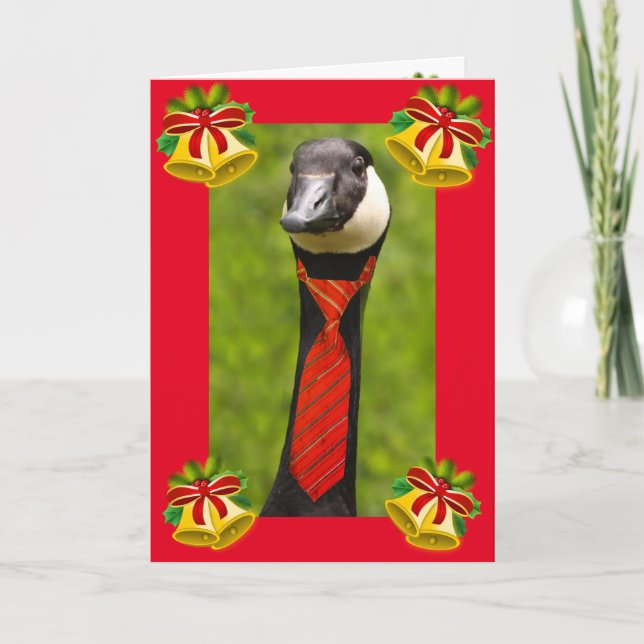 Jingle Bell Goose Christmas Holiday Card (Front)