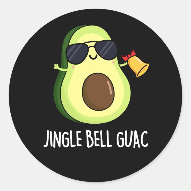 Jingle Bell Guac Funny Avocado Pun Dark BG Classic Round Sticker (Front)