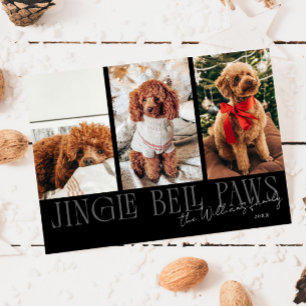 Jingle Bell Paws Christmas Black Dog Photo  Holiday Card