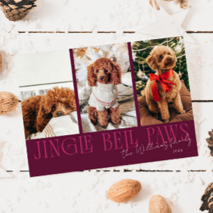 Jingle Bell Paws Christmas Cranberry Dog Photo Holiday Card