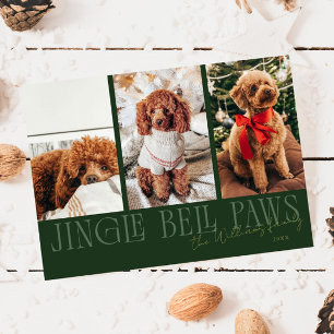 Jingle Bell Paws Christmas Green Dog Photo Holiday Card