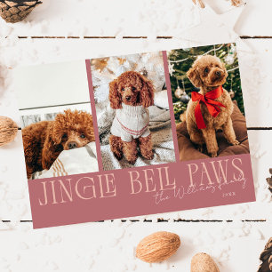 Jingle Bell Paws Christmas Pink Dog Photo  Holiday Card
