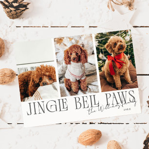 Jingle Bell Paws Christmas White Dog Photo Holiday Card