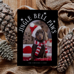 Jingle Bell Paws Dog Photo Black Christmas Holiday Card