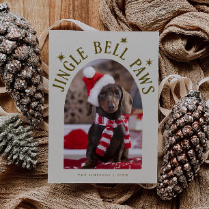 Jingle Bell Paws Dog Photo Cream Christmas Holiday Card