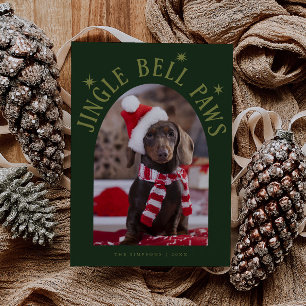 Jingle Bell Paws Dog Photo Green Christmas Holiday Card