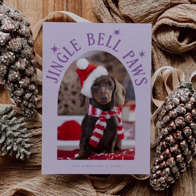 Jingle Bell Paws Dog Photo Lilac Christmas Holiday Card (Creator Uploaded)