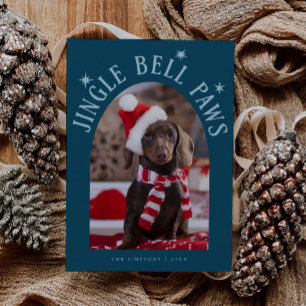 Jingle Bell Paws Dog Photo Teal Christmas Holiday Card