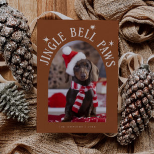 Jingle Bell Paws Dog Photo Terracotta Christmas Holiday Card