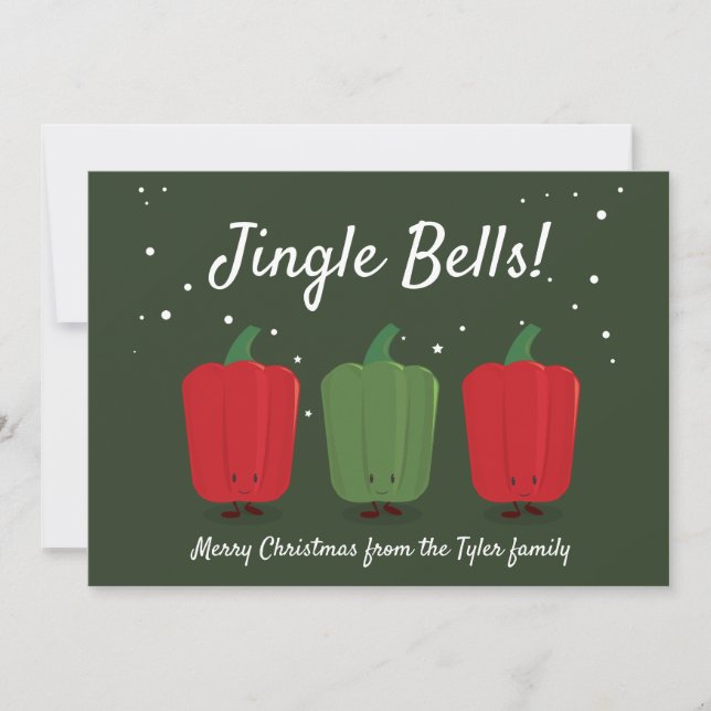Jingle Bell Pepper Christmas Flat Holiday Card (Front)