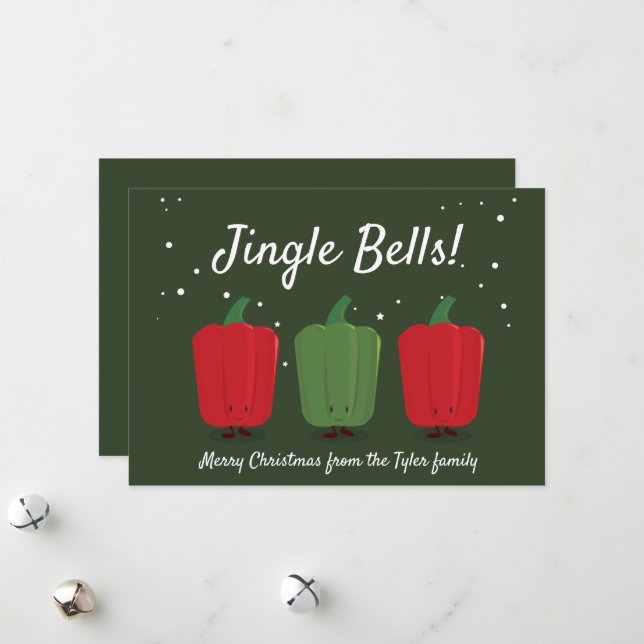 Jingle Bell Peppers Fun Pun Food Cute Christmas Holiday Card (Front/Back In Situ)