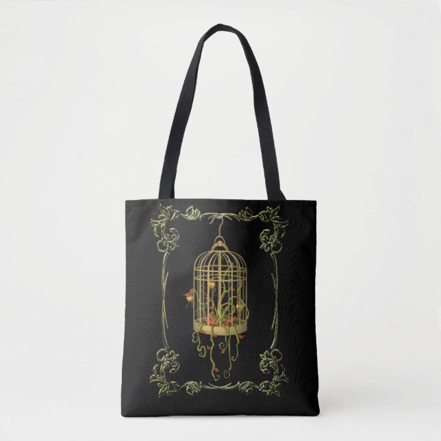 Jingle bell plant in a birdcage art nouveau tote (Front)