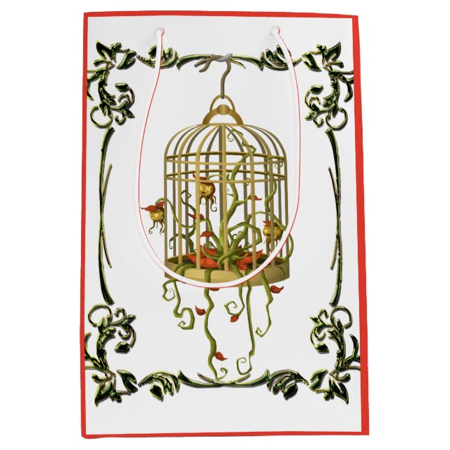Jingle bell plant in a birdcage art nouveau unique medium gift bag (Front)