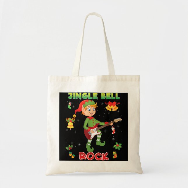 Jingle Bell Rock Rockin' Christmas Elf Playing Gui Tote Bag (Front)