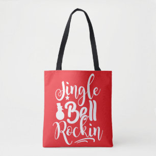 Jingle Bell Rockin Festive Red & White Tote Bag
